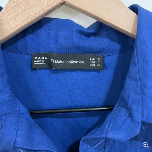 ZARA Trafaluc Blue Collared Sleeveless Babydoll Dress Size Small - Picture 4 of 4